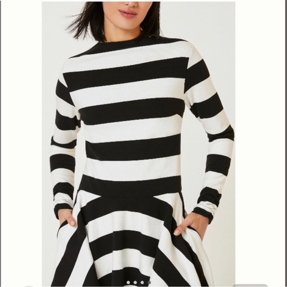 Anthropologie Maeve Knit Mock Neck Striped Open Back with Bow Mini Dress XL - Picture 5 of 5